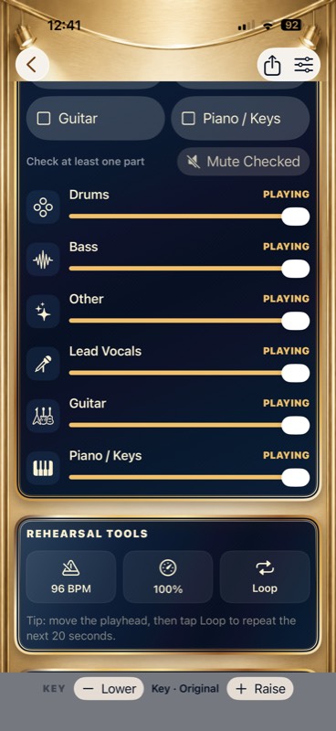 Instrument sliders on iPhone