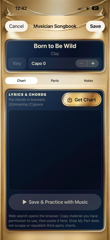 Musician Songbook on iPhone