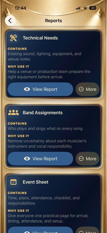 Reports: Technical, Assignments, and Event on iPhone