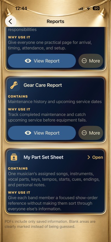 Reports: Gear Care and My Part on iPhone