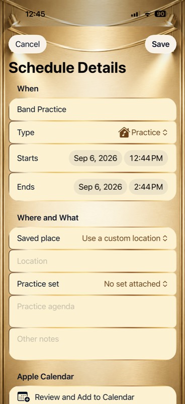 Schedule Details on iPhone