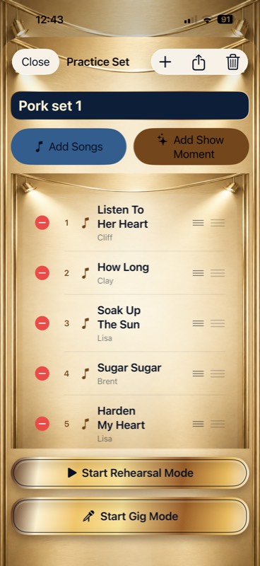 Songs in a set on iPhone